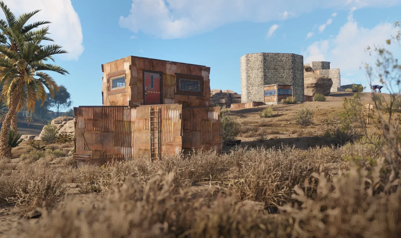 لقطة من Rust لعدة قواعد لاعبين في منطقة صحراوية
