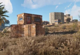 لقطة من Rust لعدة قواعد لاعبين في منطقة صحراوية