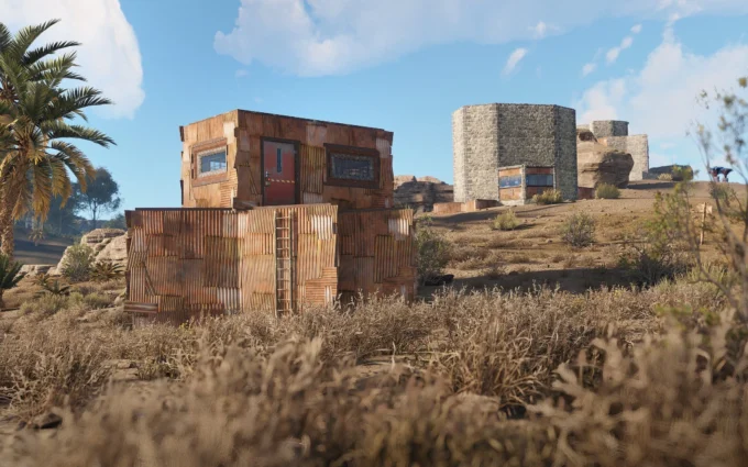 لقطة من Rust لعدة قواعد لاعبين في منطقة صحراوية